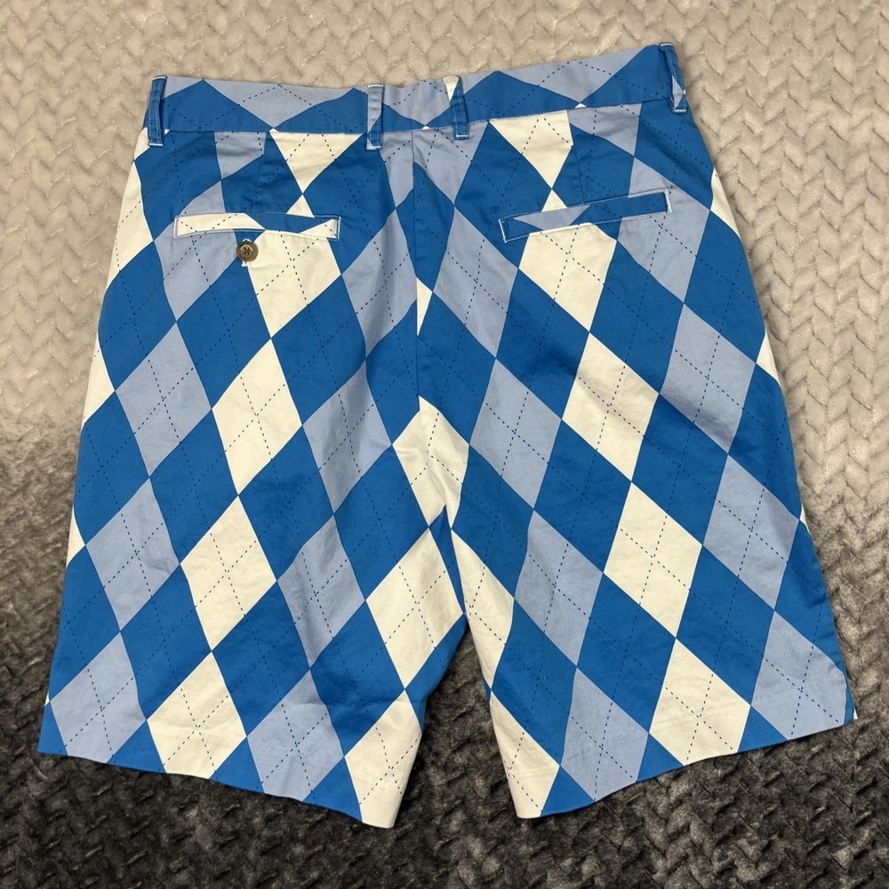 Royal & Awesome Golf Shorts Mens Size 34 Blue Argyle Cotton Stretch Outdoor - Picture 11 of 12